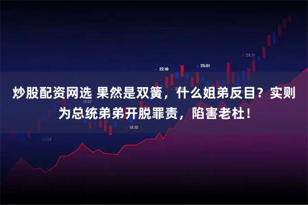 炒股配资网选 果然是双簧，什么姐弟反目？实则为总统弟弟开脱罪责，陷害老杜！